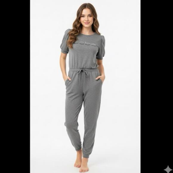 Bebe One Piece Soft Jersey Knit Romper Ombré Crystal Logo Gray Pull On Size M - Picture 11 of 11
